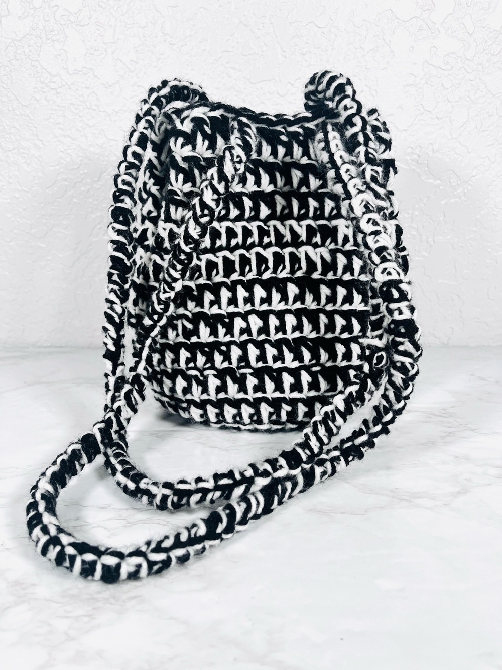 Black & White Crochet Bucket Bag